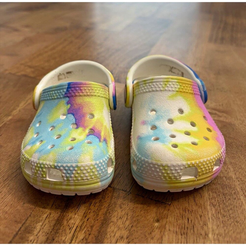 Crocs Classic Clog Unisex Kids Tie-Dye Multicolor Slip-On Clogs Heel Strap size